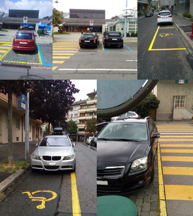 exemples de places réservées absurdes à Lausanne ou Epalinges