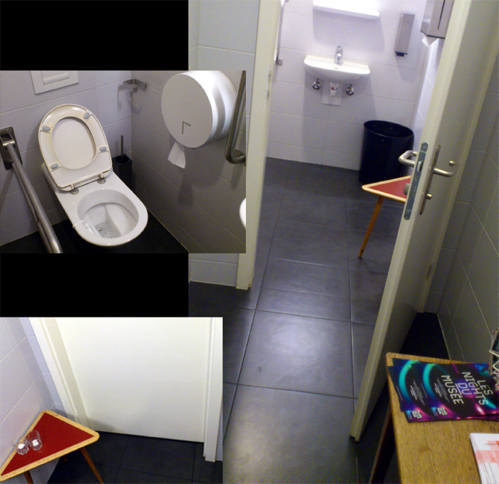 WC adapté au Café des Artisans mais non indiqué, non sécurisé etpire encore, tellement encombré qu'inaccessible !