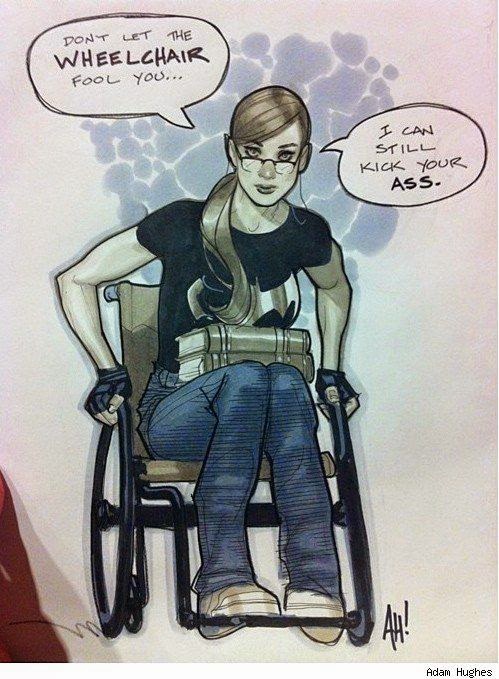 Ne vous laissez pas impressionner par mon fauteuil... Je peux toujours vous botter les fesses -  Barbara Gordon ou Oracle de Adam Hughes