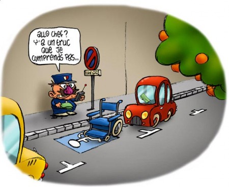 fauteuil roulant vide parqu sur une case rserve handicap